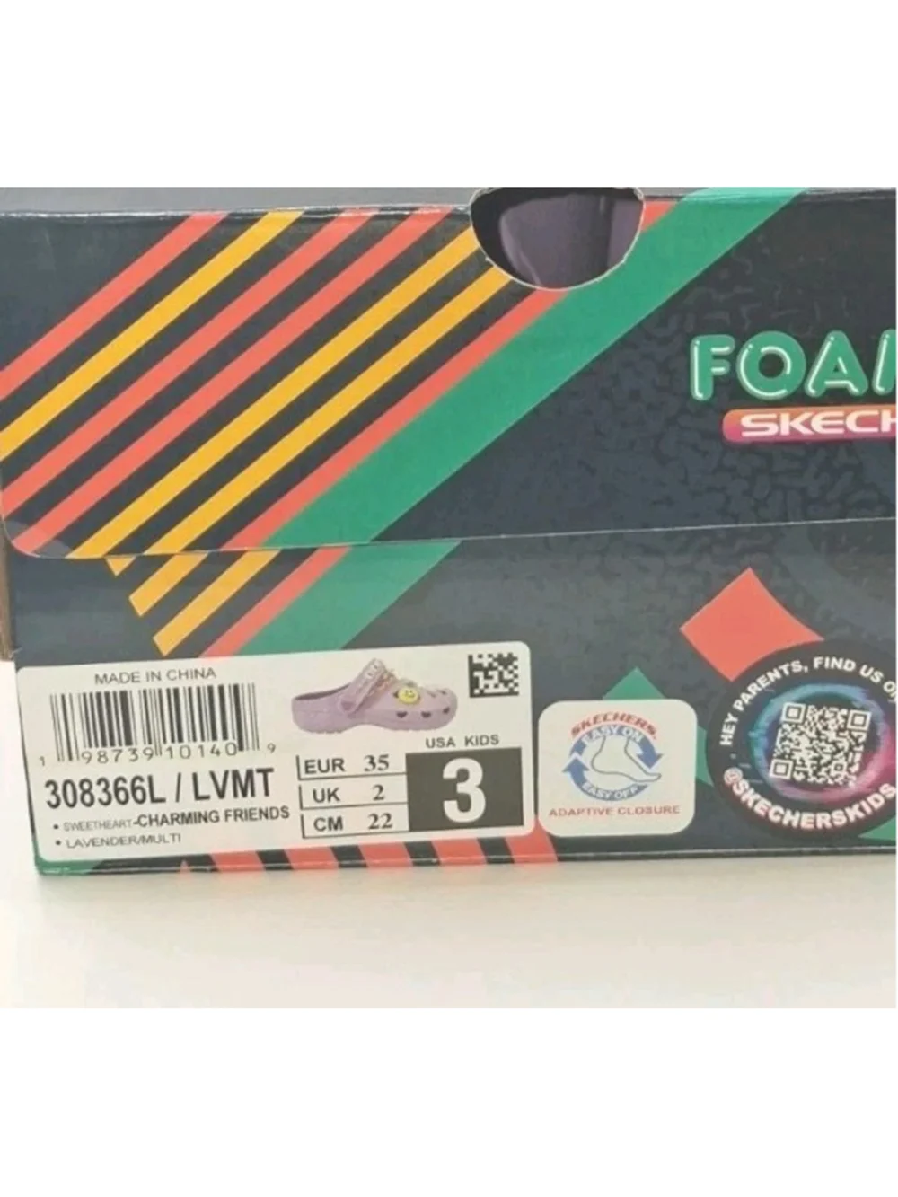 skechers foamies girls Size 3 Charming Friends Color Lavender NIB